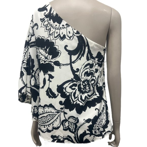 Ralph Lauren Size 2 4 Paisley Print One Shoulder Blouse Top Ivory Black … - Picture 3 of 9